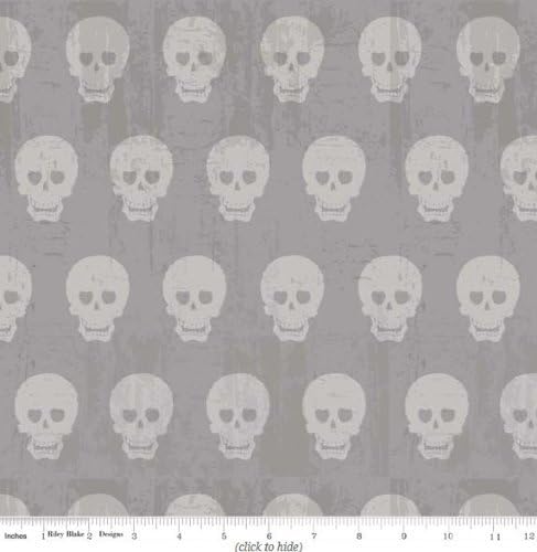 Geekly Chic Cottons Skulls in Grey Fabric Two Yards (1.8m) C511-02 Gray