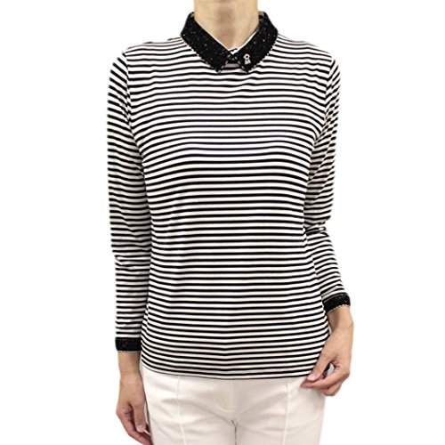 ピッコーネ スタジオ ピッコーネ STUDIO PICONE レディース プルオーバー 長そで ラメ 吸湿発熱効果 ストレッチ ボーダー ホワイト(白)×ブラック(黒) サイズ：38(M/9号)/40(L/11号) (pico_w16aw18s)