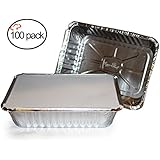 TigerChef Durable Aluminum Oblong Foil Pan Containers with Board Lids, 2-1/4-Pound Capacity, Aluminum Foil Take-Out Pans with Lids, 8.44 x 5.89 x 1.8 inch (100, 2-1/4-Pound with Board Lid)