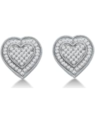 10K Yellow and White Two Tone Gold Micro Pave Set Round Diamond Heart Stud Earrings - (1/3 cttw)
