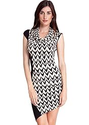 Rayon/Spandex Cowl Neck Zig Zag Ruched Asymmetric  Dress