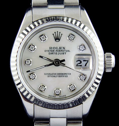 Rolex Ladies Stainless Steel Pearl Diamond Dial Datejust Watch Oyster