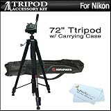 Pro 72" Super Strong Tripod With Deluxe Soft Carrying Case For Nikon Coolpix P300 Digital Camera + MicroFiber Cleaning Cloth