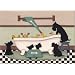 Scotties (scottish terriers) chase a tub full of ducks / Lynch signed folk art print