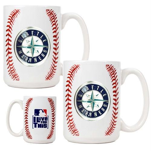 MLB Seattle Mariners Two Piece Ceramic Gameball Mug Set - Primary Logo