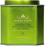 Harney and Sons Green Tea with Coconut , Flavored Green 30 Sachets per Tin, 2.67 oz