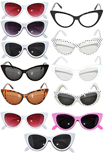 Stylish Fashion Vintage Wayfarer Cat Eye Sunglasses UV Protection (Bulk_12pairs_cateye_glasses, PC Lens)
