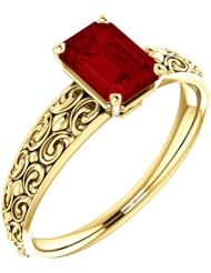 18K Yellow Gold 7.00x5.00mm Emerald Cut Chatham Created Ruby Ring -- LIFETIME WARRANTY