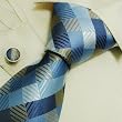 Blue Checkers Mens Neck Ties Silver Checker Valentine Handmade Silk Neck Ties Cuff Links Set 6649