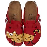 Birki Woodby 114543, Damen Clogs & Pantoletten, schmales Fußbett, Kork, rot (Cat red background), EU 38
