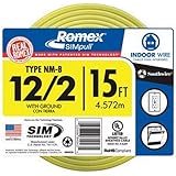 Southwire 28828226 15-Feet 12-Gauge Indoor Building Wire 2 Conductors 12/2 with Ground Type NM-B Romex SIMpull, Yellow Outer Jacket