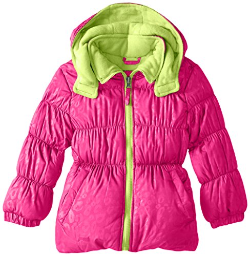 Pink Platinum Little Girls'puffer Coat with Animal Print Emboss, Pink, 6X
