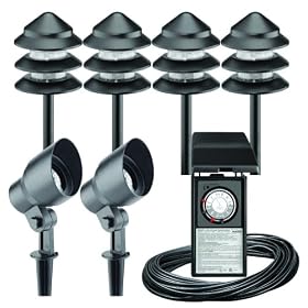Malibu LT13976T Low Voltage Garden Light Kit with Four 7-Watt Metal Tier Lights and Two 20-Watt Metal Floodlights, Black