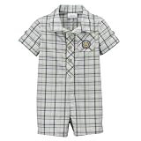 Lullaby Club Blue Newborn Boys Plaid Romper - 9M