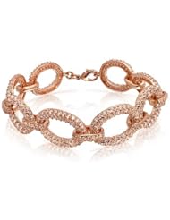Bling Jewelry Rose Gold Plated Modern Oval Link Bracelet Pave Set Cubic Zirconia