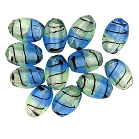 Blue Oval Silver Foil Murano Glass Bracelet Loose Beads by Pugster