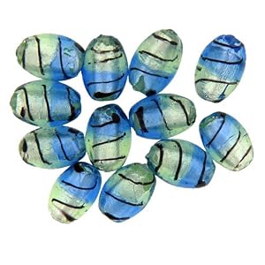 Blue Oval Silver Foil Murano Glass Bracelet Loose Beads by 