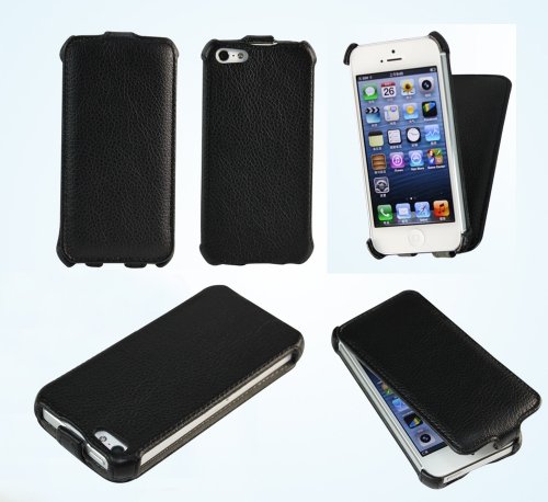 Bear Motion (TM) Premium Flip Folio Case for iPhone 5 - (Black)