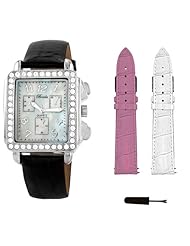 Breda Womens 5172-silver.set Sarah Rectangular Rhinestone Encrusted Two Band Set Watch