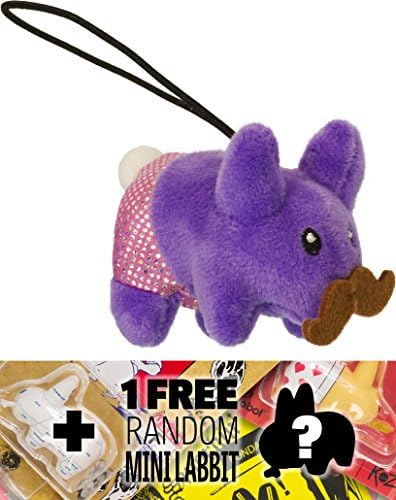 Purple: ~2.75" Happy Labbit Cute N' Crazy Mini-Plush by Frank Kozik + 1 FREE Official Labbit Mini-Figure Bundle