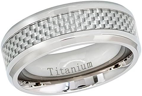 Titanium Ring High Polished Beveled Edge with Light Grey Carbon Fiber Inlay - 8mm - 8TM472s13