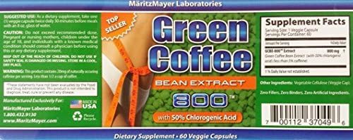 PURE SUPER GREEN COFFEE BEAN EXTRACT 800 MG 60 VEGGIE CAPS "DOUBLE STRENGTH"