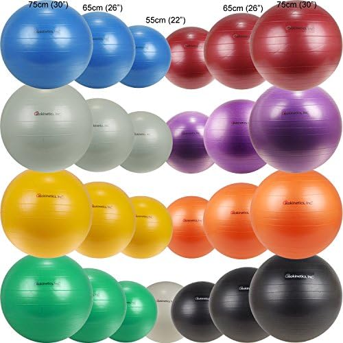 Isokinetics Inc. Brand Exercise Ball - Anti-Burst - 3 Sizes Available: 55cm, 65cm, 75cm - Many Colors - For Fitness, Therapy, Sports Training, Yoga and More