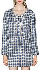 V-neck Polyester/Wool Round Neck Above the Knee Sleeveless Colorblocking Plaid Print  Dress