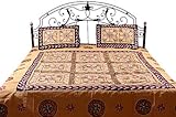 Fawn Gujarati Bedspread with Hand-Embroidery All-Over - Pure Cotton