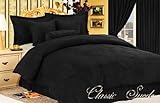 7 Pieces Solid Black Micro Suede Duvet Cover Set Queen Size