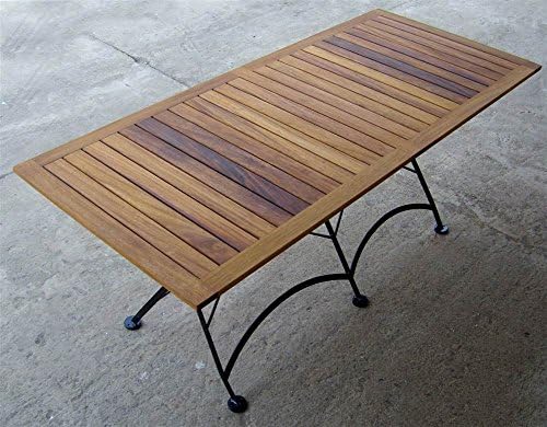 Furniture DesignHouse French Café Bistro Folding Table, Jet Black Frame, 32" x 72" Rectangular African Teak Wood Slat Top