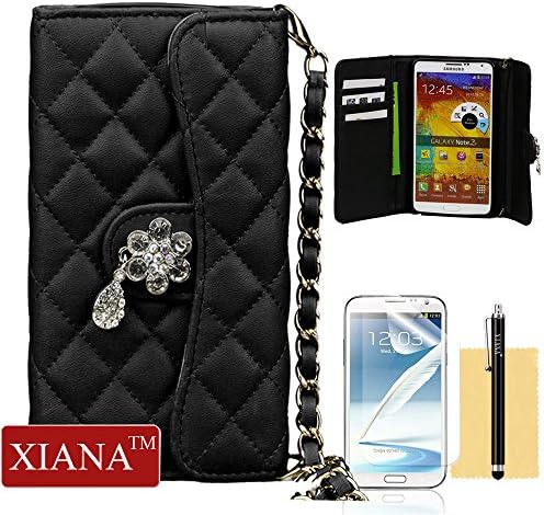 Galaxy Note 3 Case, XIANA Handbag Style with Man-made Crystal Diamond Wallet Leather Case with Credit Card Slots Suitable For Samsung Galaxy Note3 N9000(Black),Including Stylus,Screen Protector and Cleaning Cloth