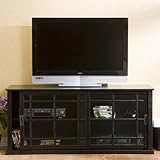 Plasma LCD TV Stand Slide Doors Satin Black Finish