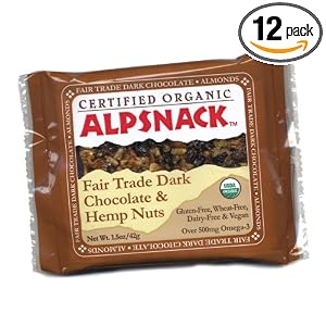 Alpsnack Fair Trade Dark Chocolate and Hemp Nuts, 1.5-Ounce Bars (Pack of 12) by Alpsnack