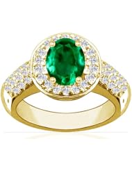 18K Yellow Gold Oval Cut Emerald Ring With Sidestones
