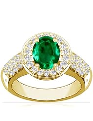 14K Yellow Gold Oval Cut Emerald Ring With Sidestones
