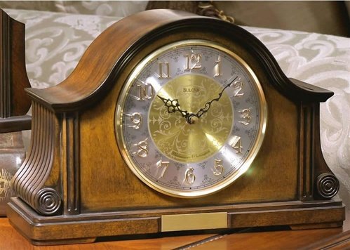 Bulova Chadbourne Mantel Clock - Ornate Metallic Dial - Dual Chime Movement