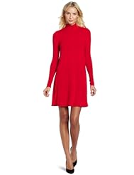 Long Sleeves Elastane/Viscose/Knit Flared-Skirt Turtleneck  Dress