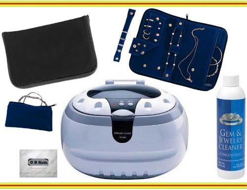 Professional Ultrasonic Jewelry Cleaning Machine + Anti-Tarnish Jewelry Organizer (Black) + Jewelry & Gem Cleaner + DB Roth 100% Cotton Flannel All-in-one Jewelry Cleaning, Buffing & Tarnish Shielding Cloth