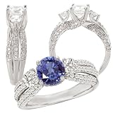 18k White gold trellis 3-stone engagement ring with round 6.5mm Chatham blue sapphire color #3 center 18k White gold trellis 3-stone engagement ring with round 6.5mm Chatham blue sapphire color #3 center