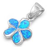 Sterling Silver Blue Lab Opal Plumeria Pendant