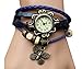 PPPerson Fashion Butterfly Pendant Quartz Retro Weave Wrap Around Leather Bracelet Lady Woman Wrist Watch