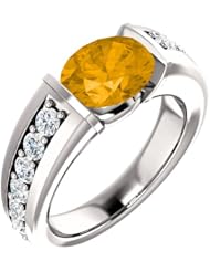 18K White Gold 9.00x7.00mm Oval Cut Citrine and Diamond Ring -- LIFETIME WARRANTY
