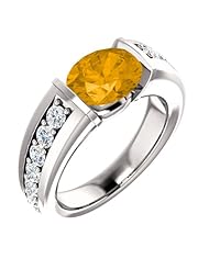 Platinum 9.00x7.00mm Oval Cut Citrine and Diamond Ring -- LIFETIME WARRANTY