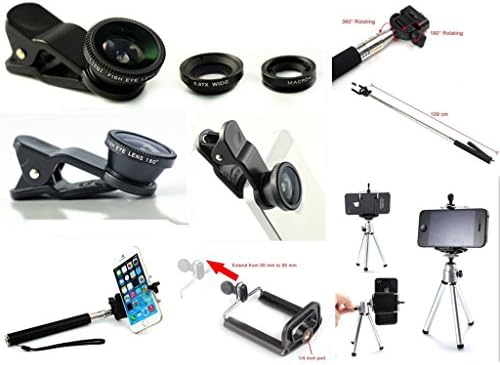 Kansang Cell Phone Lens Kit Universally Compatible with Apple iPhone 6/6 Plus/5/5S/5C/4/4S, iPad Air/iPad 234/iPad Mini 123, Tablet PC, Laptops, Samsung Galaxy S6/S5/S4/S3/S2/ Note4/Note3/Note2, HTC ONE M8/M9, Blackberry Bold Touch, Sony Xperia, Motorola Droid and Other Smart Phones - FREE Bonus Tripod,Extendable Handheld Monopod Selfie Stick, Cell Phone Mobile Tripod Mount Adapter,Extra Clip, and Photo Tips - Works with iPhone, iPad, iPod, Samsung, And Other Similar Devices. Kit Contains 3 Universal Lenses (Fish eye, Wide Angle and Macro combo) and Lens Clip Inside A Microfiber Storage Bag - Perfect Accessory For Professional Mobile Photography and Travel (Black)