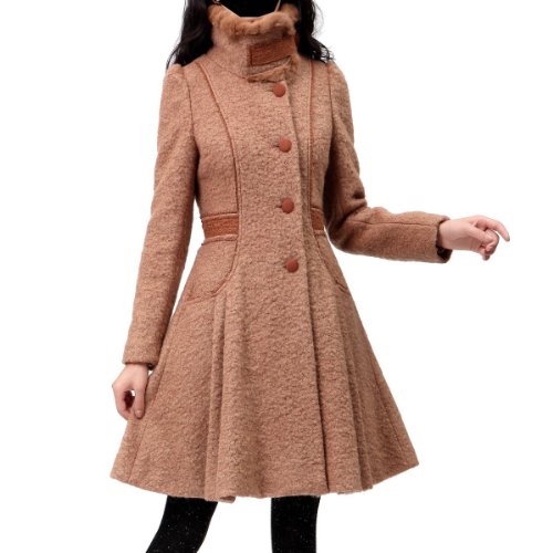 (アートカー)Artka 大人可愛い レディーズレースパッチワーク 兎ファーカラー ウール混コート FA10430D