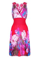 V-neck Cotton/Polyester/Spandex Sleeveless Empire   Waistline Spring Summer Floral Print Paisley Crinkled Shirred Midi Dress 