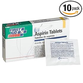 First Aid Only Aspirin, 5 Grain, Tablets, 10 2-packs, 20-Count Boxes (Pack of 10)