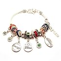 Dangle Charms Beaded Link Bracelet Burnished Silver Metal with Various Colorful Beads and Charms