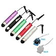 5 x Stylet Mini en Argent / Violet / Noir / Rouge / Verte avec Adaptateur 3.5mm pour Les �crans Tactiles de Tablettes et les Smartphones + Coussinet pour Nettoyer l'�cran du Mobile (iPhone, iPad, Samsung, Motorola, LG, HTC, Blackberry)